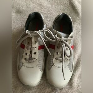 Prada Off White/Silver Mesh Sneakers